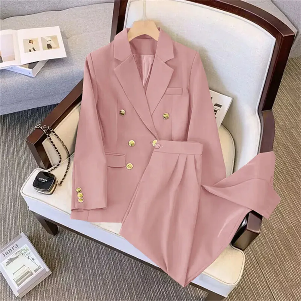 Autumn Two Piece Set for Women Casual Chic and Elegant Tops Coats Outfit Blazers Pants Set Womens kostymkläder 240320