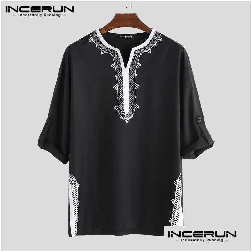 Homens camisetas Incerun Homens Tops Africano Dashiki Camisetas Impresso Manga Longa V Pescoço Respirável Estilo Étnico Roupas Casuais Drop Delive Dhhzv