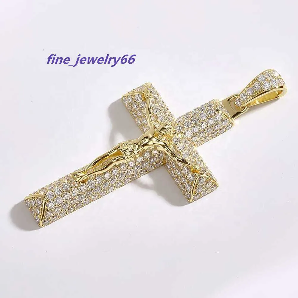 Bijoux Hip Hop AAA GEMS pour hommes, grand pendentif en argent Sterling 925 VVS Moissanite diamant or jésus Crucifixion croix
