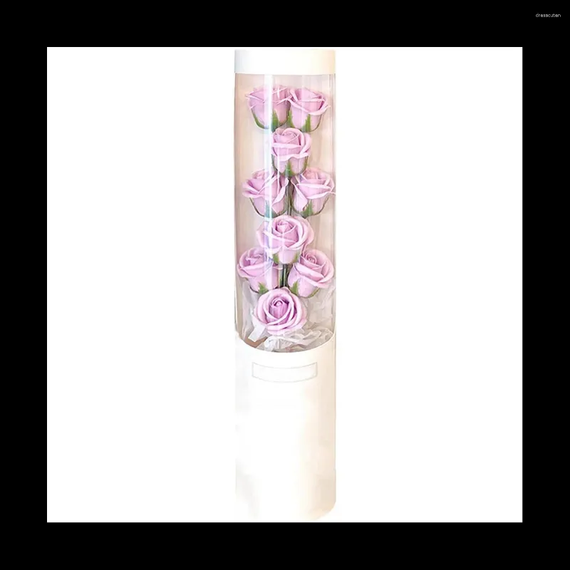Fleurs décoratives du jour, cadeau artificiel pour fille, avec dôme en verre, violet clair LED