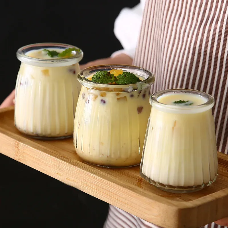 Potten 5 STKS Puddingmousse Glas met Deksel Voedselcontainer Hittebestendig Bakvorm Zelfgemaakte Yoghurt Drankopslagfles