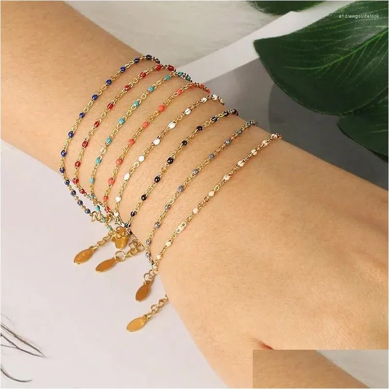 Braccialetti con ciondoli Semplice in acciaio inossidabile per donna Catena a maglie color oro Perline Bracciale da donna Gioielli Femme Consegna a goccia Otwsc