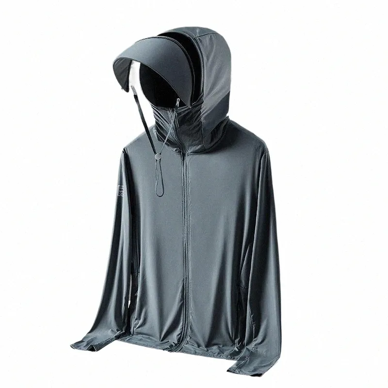 UPF 50+ UV Summer Skin Coats Men Ice Silk Sun Protecti Ultra-Light Sportswear Outwear Windbreaker Casual Jackets andningsbara P8CB#