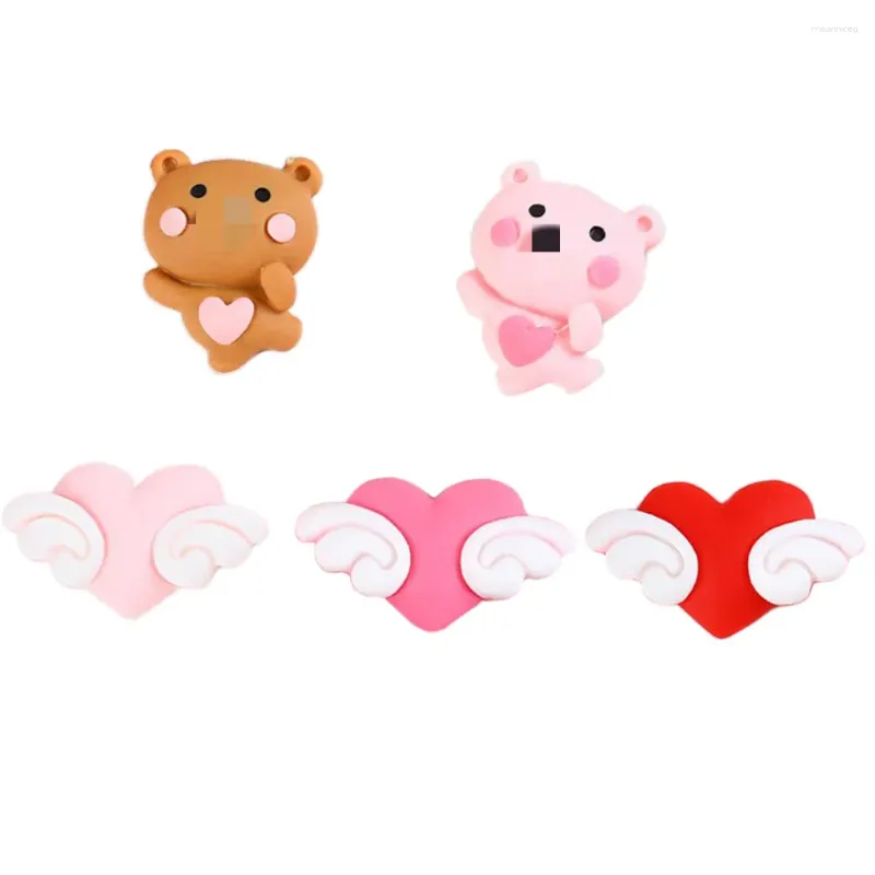 Decorative Flowers 100/50pc Cute Bear Heart Wings Flat Back Resin Cabochons Embellishments for Scrapbooking Fit Phone Deco Parts DIY