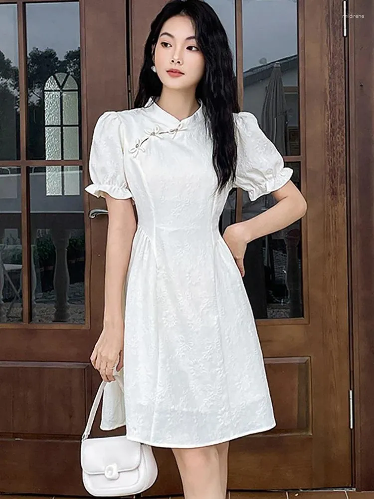 Party Dresses 2024 White Jacquard Puff Sleeve Mini Dress Women Black Korean Vintage Luxury Prom Summer Elegant Bodycon