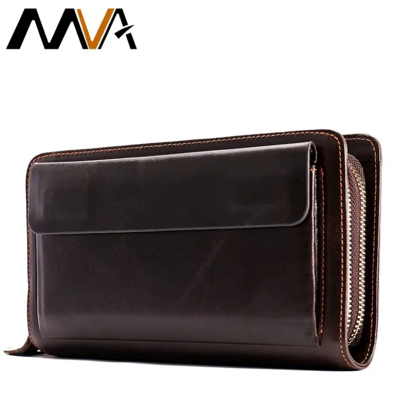 MVA hommes pochette homme portefeuille hommes en cuir véritable Double fermeture éclair pochettes sac à main pour hommes passeport téléphone Wallets257k