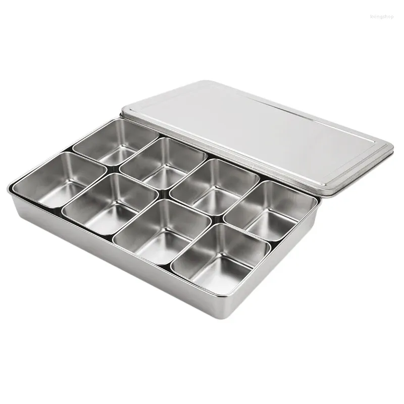 Storage Bottles Kitchen Stainless Steel Square Seasoning Box With Lid Plastic Material MSG Pepper Covered Salt Tank WJ903