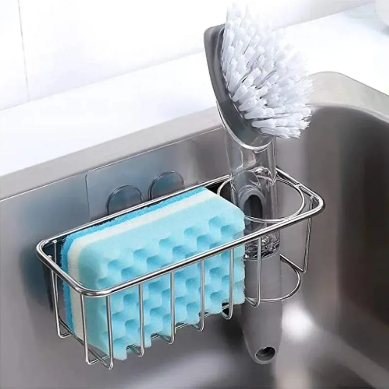 Kitchen Storage Sink Drain Rack Rag Sponge Basket Stainless Steel Cloth Wool Hanging Shelf