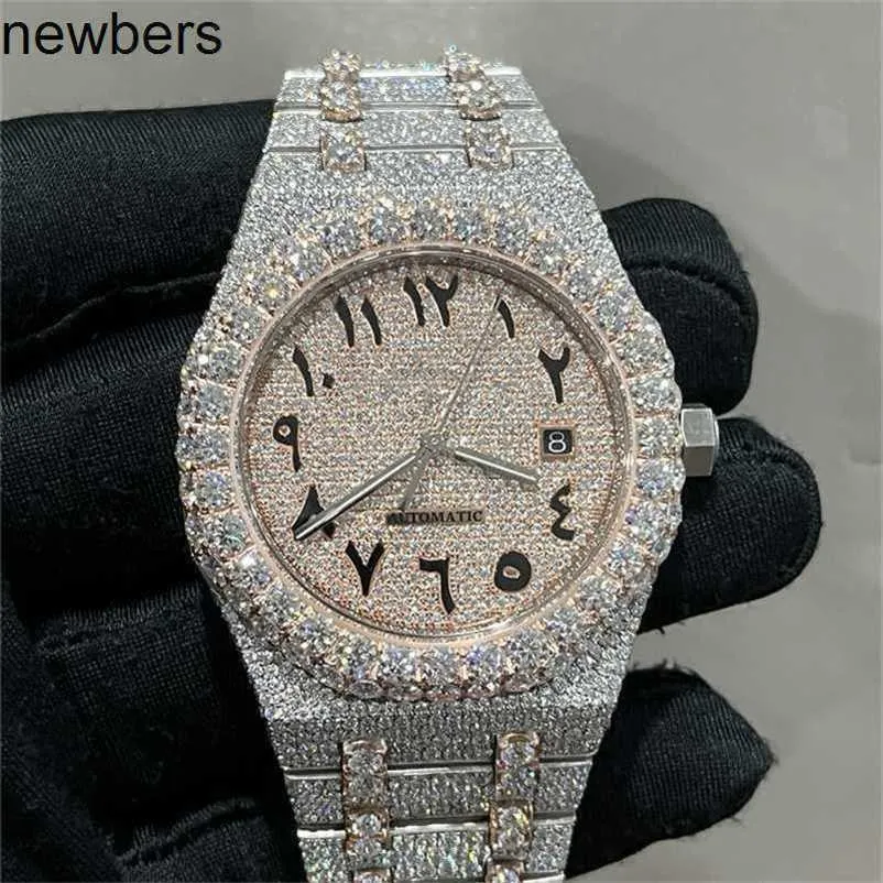 Бриллианты AP Watch Apf Factory Vvs Iced Out Муассанит Может пройти испытание Роскошные бриллианты Кварцевый механизм Iced Out Сапфир Розовые камни Золото Серебро t Op Quality MechanE77T