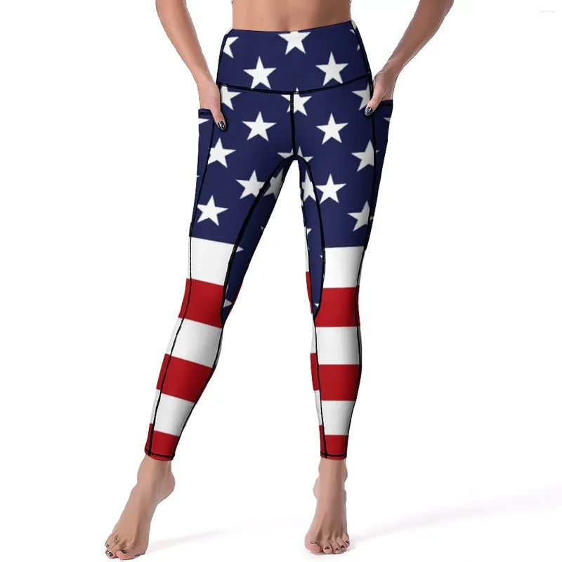 Leggings voor dames witte en rode strepen sexy Amerikaanse vlag push up yogabroek esthetische stretch leggins dames print hardloop sport panty's