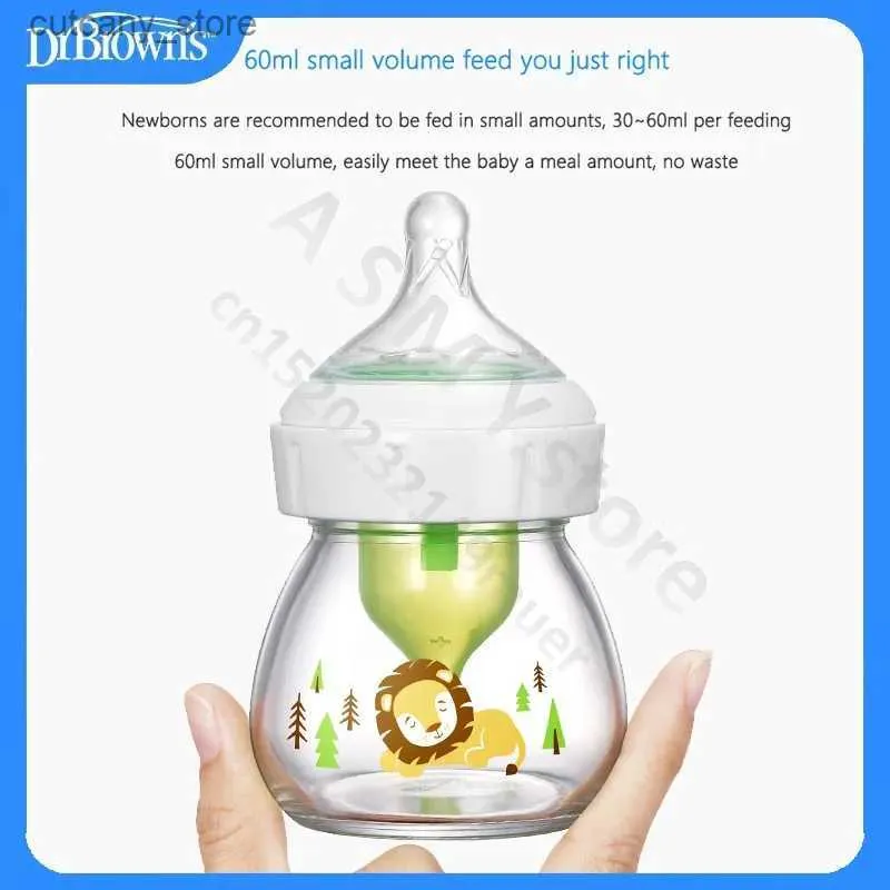 Baby Bottles# Dr. Browns Newborn Wide Pore Glass Bottle Preie Silicone Tea 60ML Infant 0-3 Months/Anti Colic Glass Baby Bottle L240327