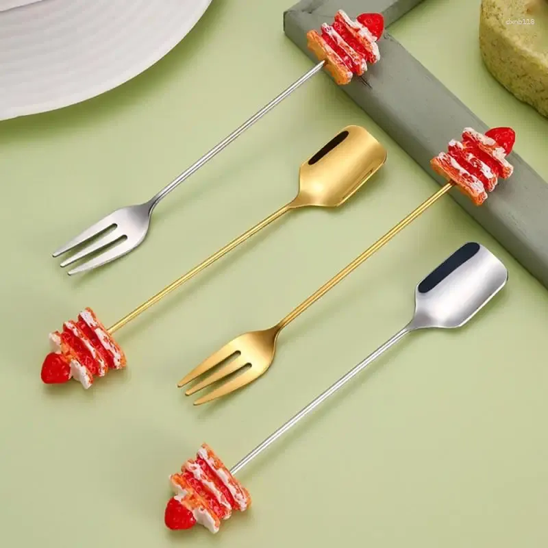 Spoons Small Fruit Fork Cartoon Cake Shape Stainless Steel Dessert Metal