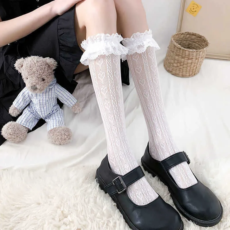 Chaussettes mollet Lolita JK filles chaussettes mollet en dentelle bas Lolita