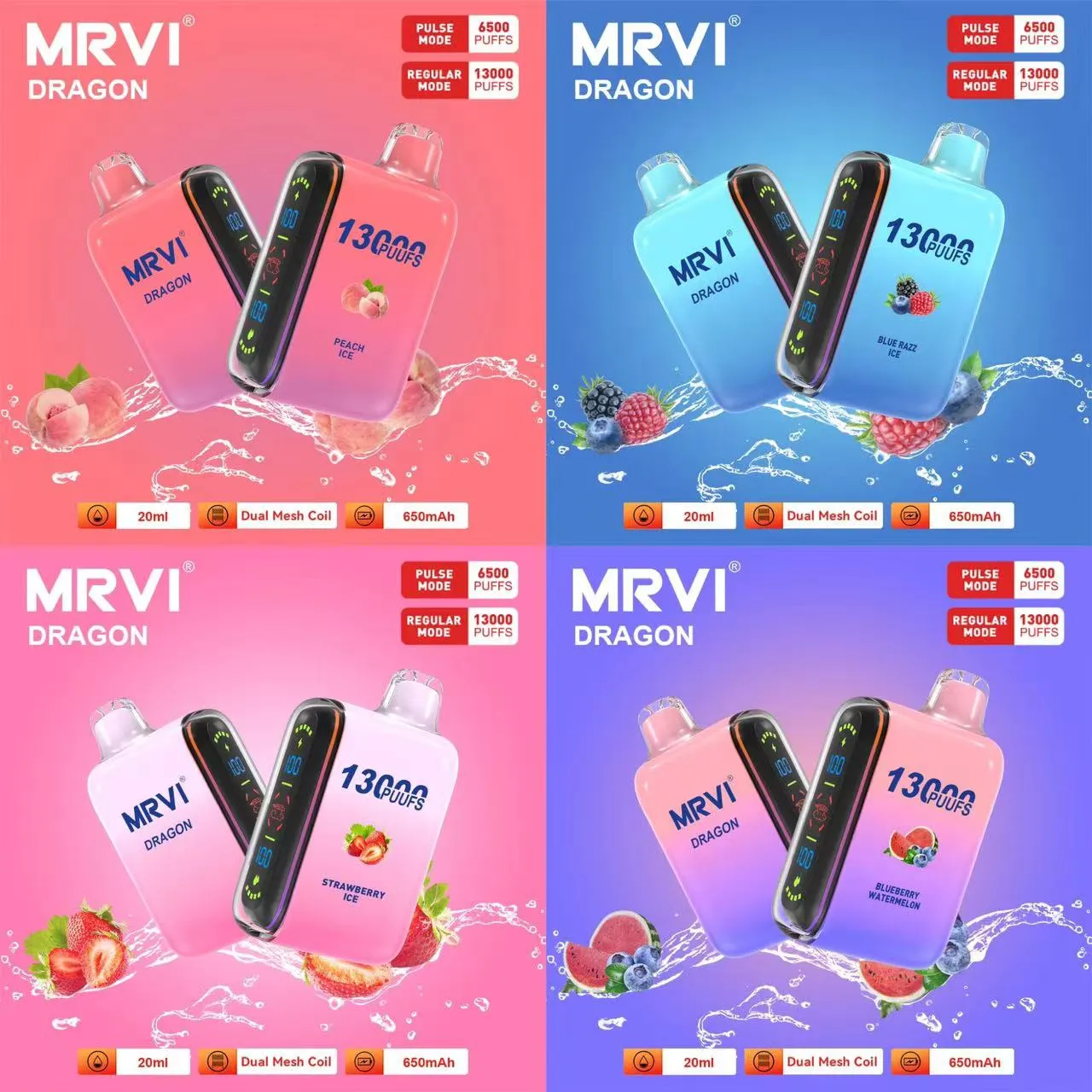 Original MRVI DRAGON 13K Puff 9k Bar vapes bouffée jetable 15K Cigarettes électroniques 2% 2% 5% Vapes jetables bateau gratuit DOUBLE bobine de maille 650 Mah écran d'affichage de lanière