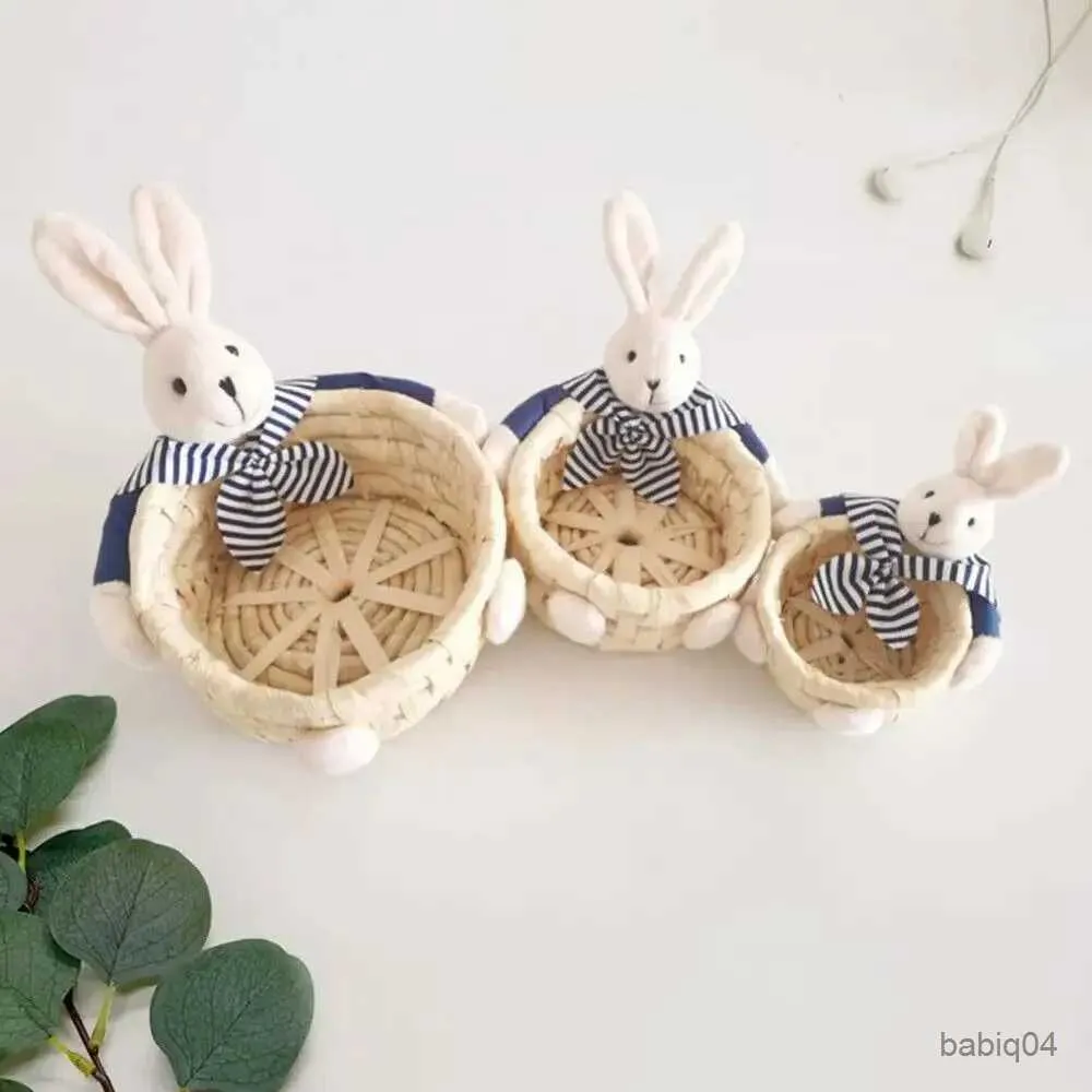 Storage Baskets Bunny/Bear Handwoven Storage Basket Cute Straw Woven 3 Size Grass Woven Basket Stackable Easter Egg Basket Home Furnishings