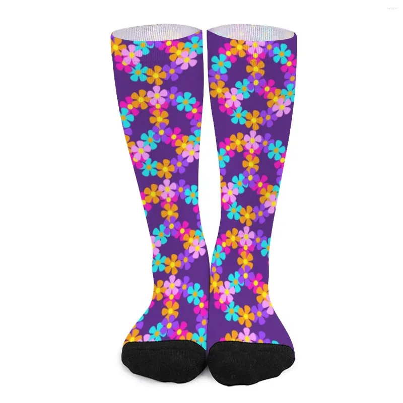 Women Socks Bright Flowers Stockings Couple Floral Peace Print Quality Vintage Climbing Non Slip Custom Gift