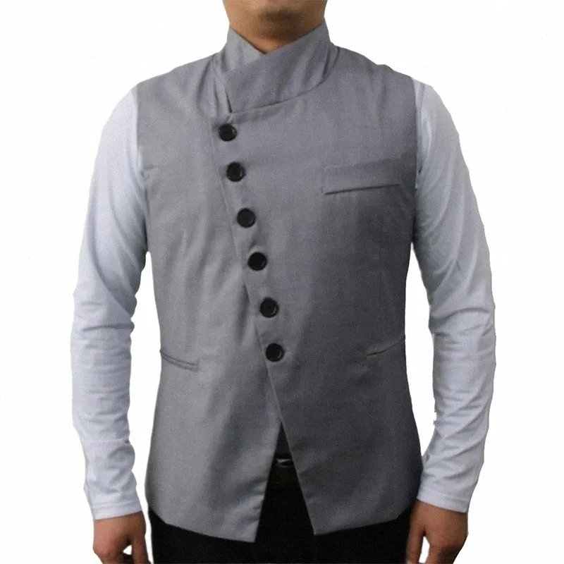 Mannen Pak Vest Stand Kraag Retro Slim Fit Sleevel Steampunk Vest Bruiloft Bruidegom Vest voor mannen Vest K4bo #