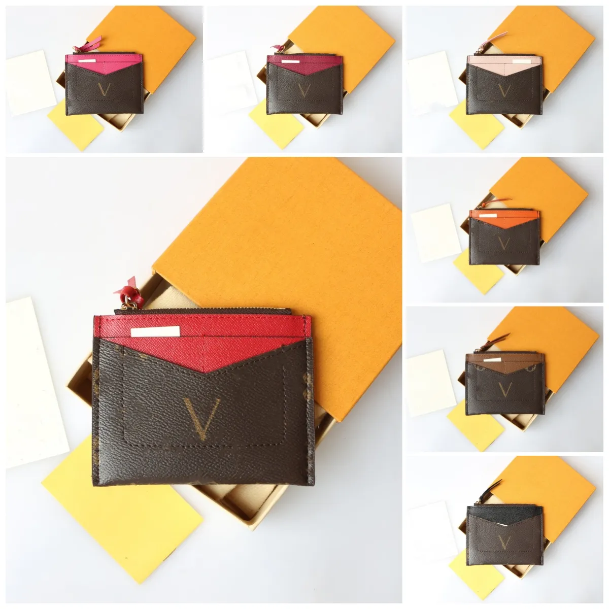 Designer bolsa de couro carteira titular do cartão mini carteira de couro genuíno moeda bolsa feminina carteira chave bolso interior slot com caixa de logotipo original