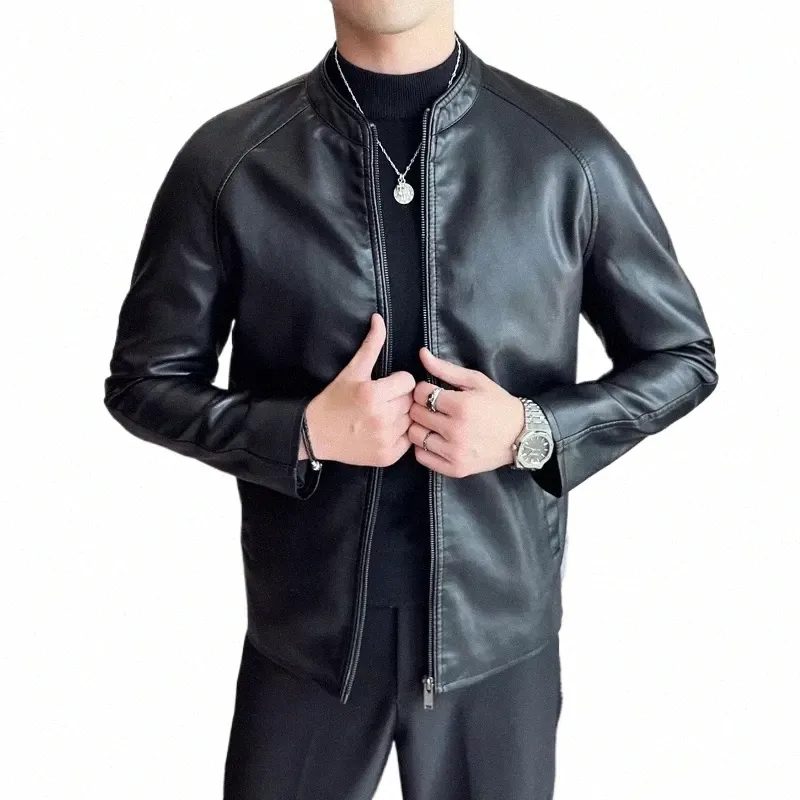 men Bomber Leather Jacket 2023 Anti-wind Zipper Casual Slim Fit Jacket Coats Motorcycle PU Leather Jacket Fi Men Clothing H0Z2#