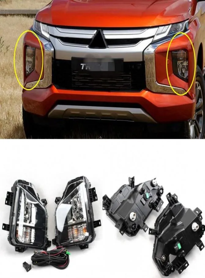 Bil OEM Front Bumper Fog Lamps Light Complete Kit1set passar för Mitsubishi L200 Triton 2019 20206370297