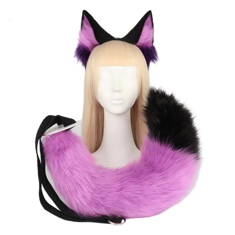 2pieces Wolf Tail Ears pannband Set Halloween Christmas Fancyparty Costumes Toy Gifts for Woman Men Cosplay 240312