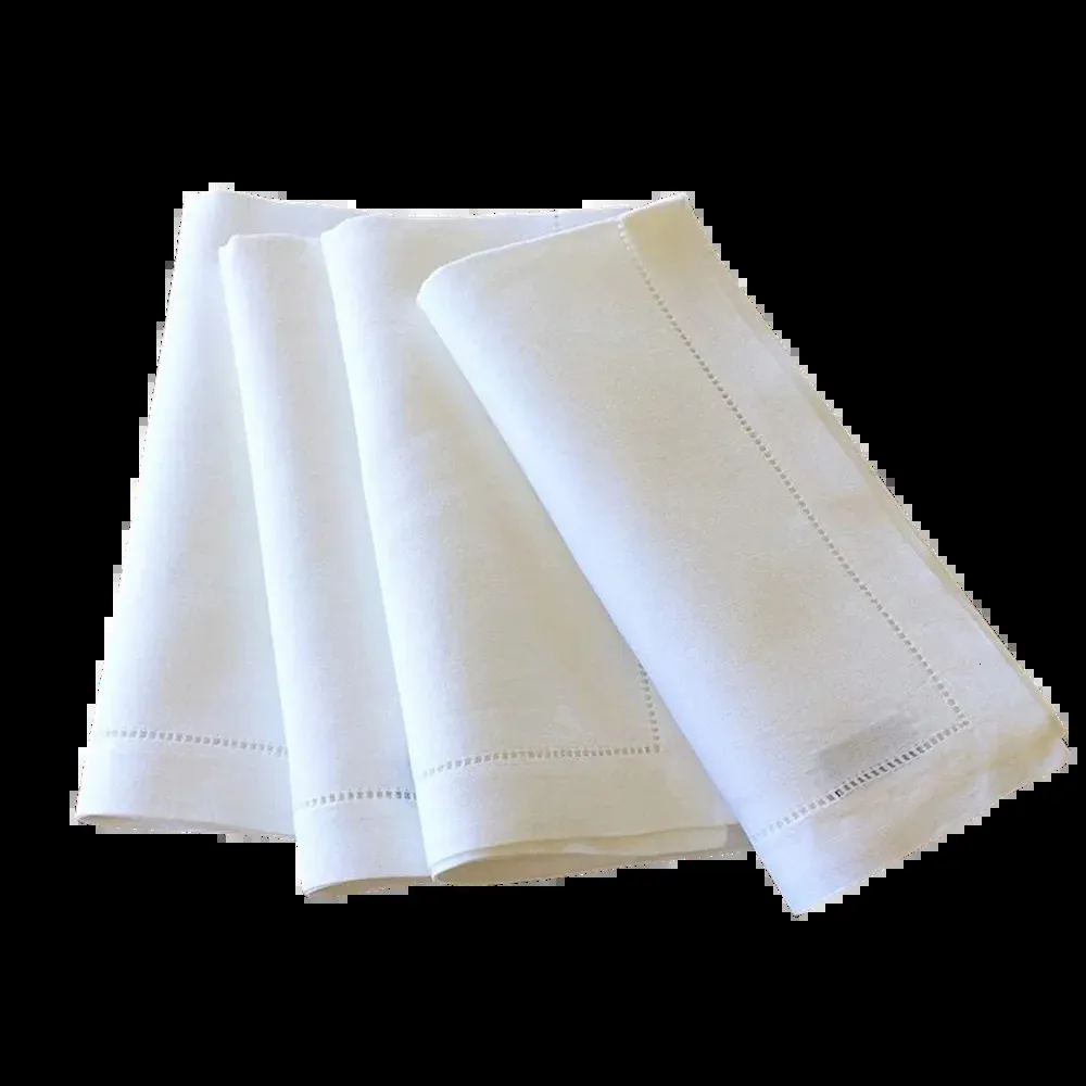 12 Pieces White Napkins Hemstitched Cocktail Napkin For Party Wedding Table Cloth Linen Fabric Cotton Dinner 240321