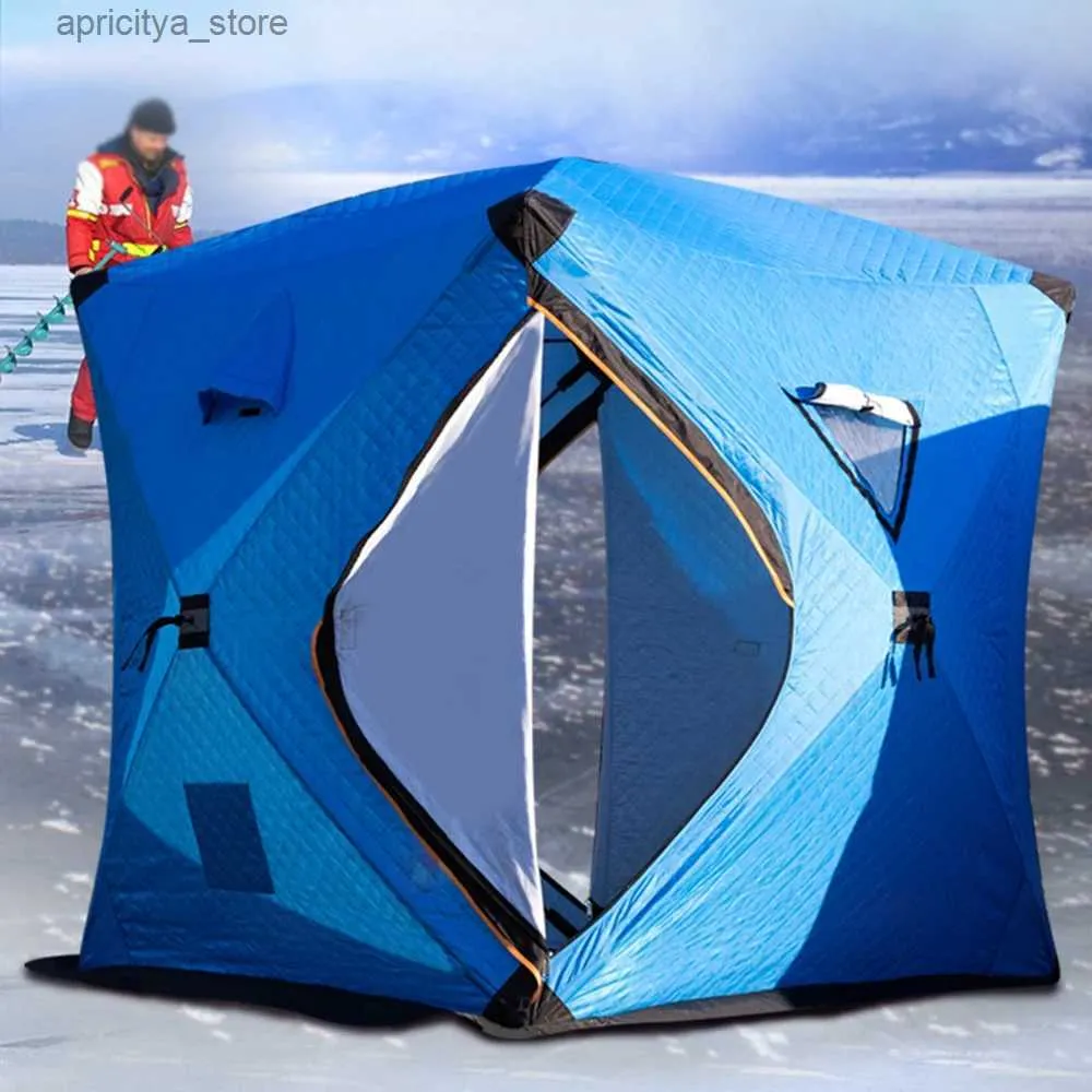Tentes et abris Hangar de pêche sur glace portable facile à installer tente de pêche d'hiver tente de pêche sur glace imperméable et coupe-vent sauna et cheminée style24327