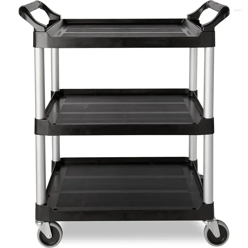 Keukenopslag Rubbermaid Commerciële producten Heavy-duty rollend service-/utiliteits-/duwwagentje met 3 planken 200 lbs.Capaciteit Zwart