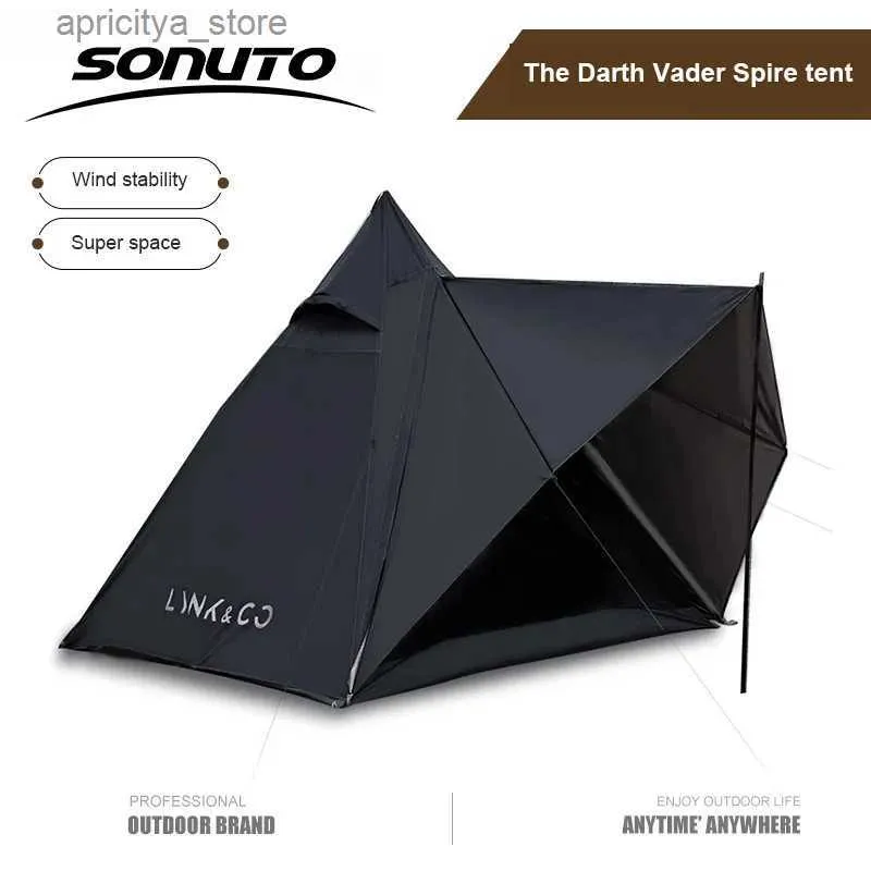 Tents and Shelters Sonuto Outdoor Double-Layer Tent Tower Type Camping Aluminum Alloy Frame Pole Sunscreen Rainproof Ventilation 2-4 People Pyramid24327