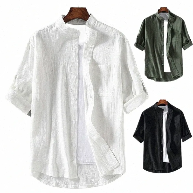 Camicia a maniche corte da uomo Fiable a maniche corte a cinque punti con colletto alla coreana primaverile ed estivo Camicia a maniche corte a sette punti da uomo di grandi dimensioni c6iE #