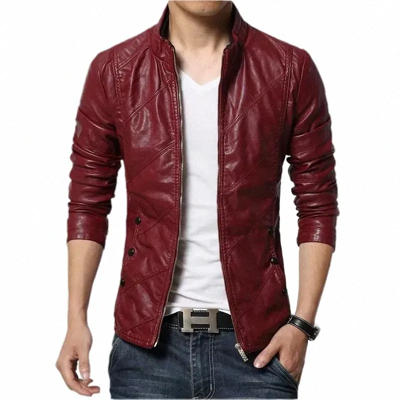 Marke 2023 Neue Herren Fi Lederjacke Herrenkragen Slim Bikerjacke Hohe Qualität Herrenmantel Einfarbige Jacke Größe 5XL-M K9IG #