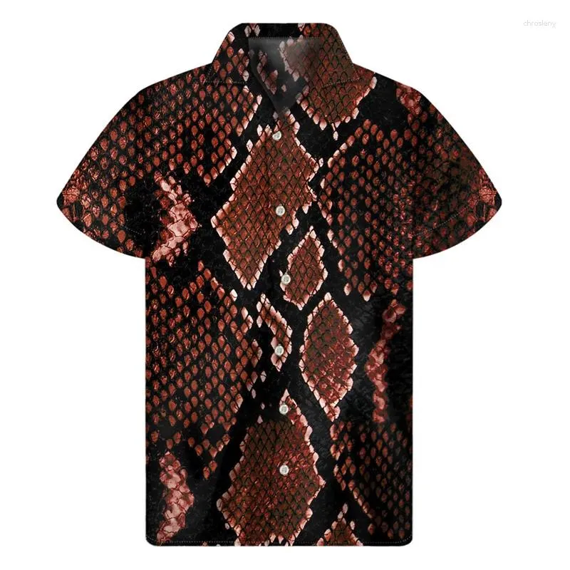 Мужские повседневные рубашки, змеиная кожа животного, питон, 3D-принт, гавайская мужская индивидуальная рубашка с лацканами и пуговицами, уличная свободная блузка с короткими рукавами, топы