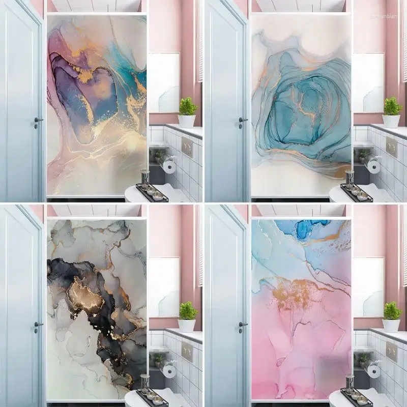 Raamstickers Aangepast formaat Marmering Statische film Privacy Niet-klevend voor badkamer Woondecoratie Glas-in-mat Tint