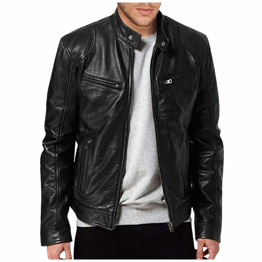 Rua jaquetas de couro homens primavera outono motocicleta pu leahter jaquetas masculino na moda gola casual blusão casaco fino l7Ll #