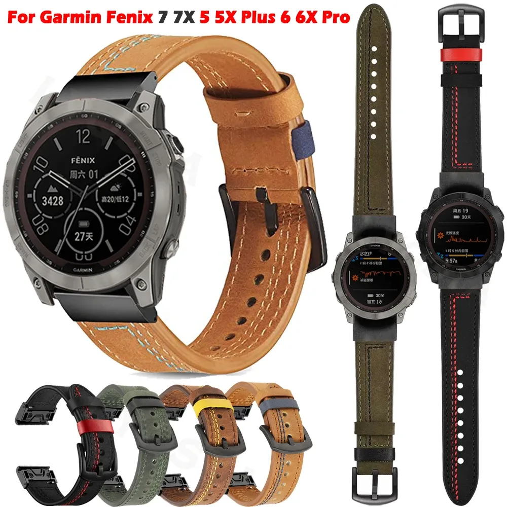 Accessories New 22 26mm Quickfit Watchband Strap For Garmin Fenix 7 7X 6 6X Pro 5X 5 Plus 3HR 935 Epix Genuine Leather Band Watch Wristband