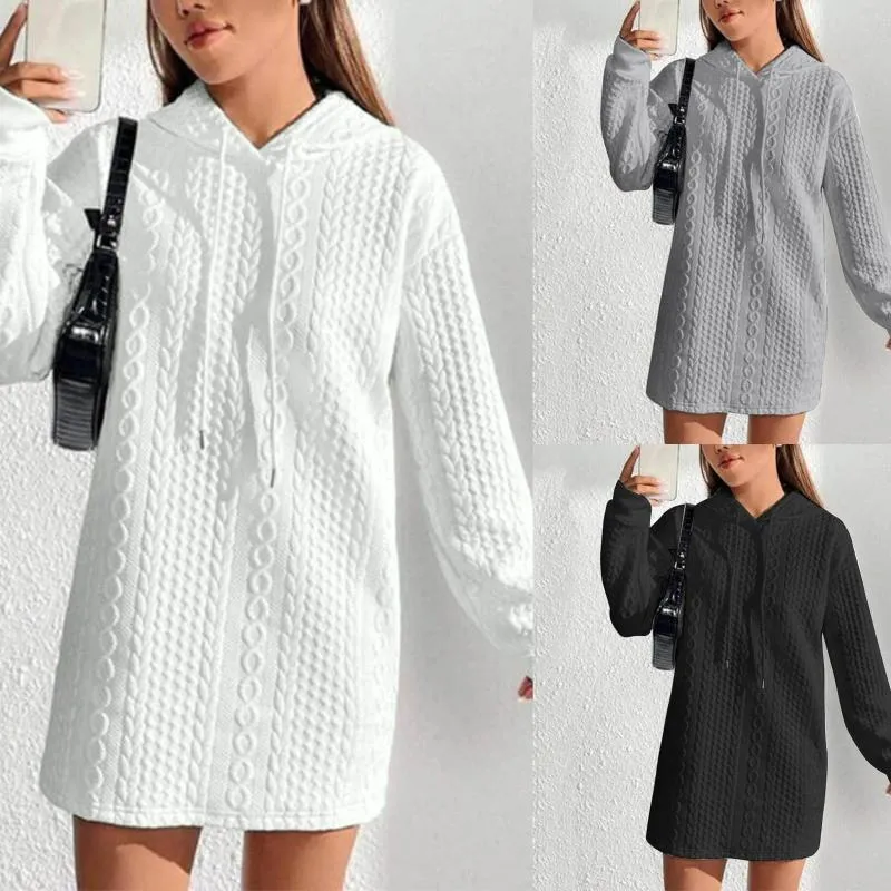 Robes décontractées femmes mignonnes hiver et automne à manches longues sweat-shirts à capuche robe à cordon robes para mujer