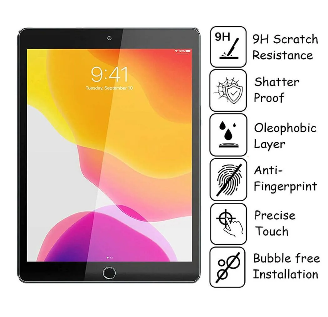 9h 25d Temered Glass Screen Protector for iPad Air 1 2 3 4 5 6 Pro 97 102 105 11 129バルクsell8081653