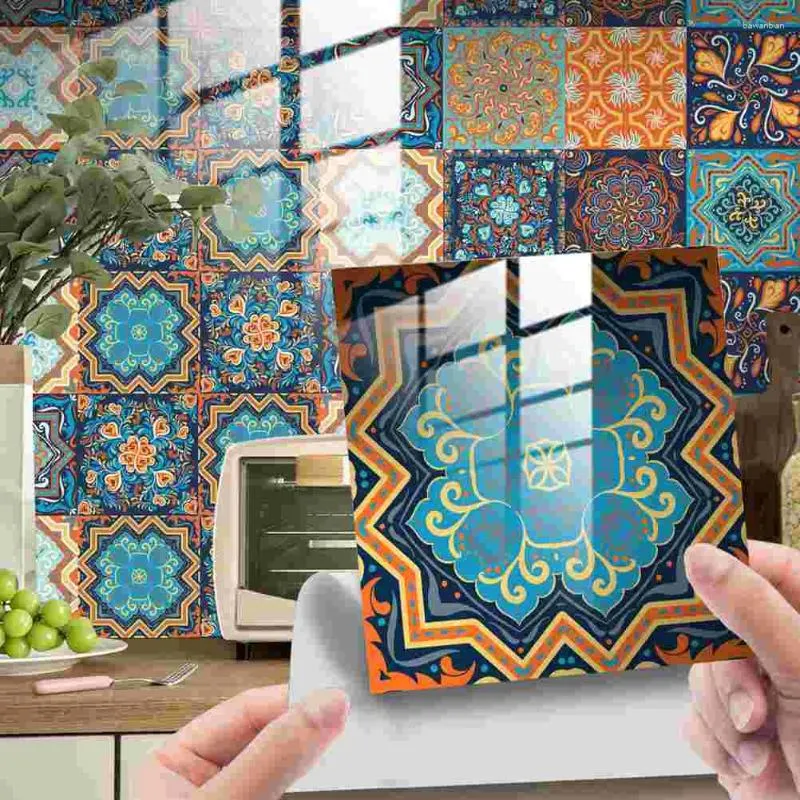 Wallpapers Peel And Stick Tile Decals Retro Mandala Flower Pattern Stickers Home Decoration DIY Self-adhesive Crystal Film Wall