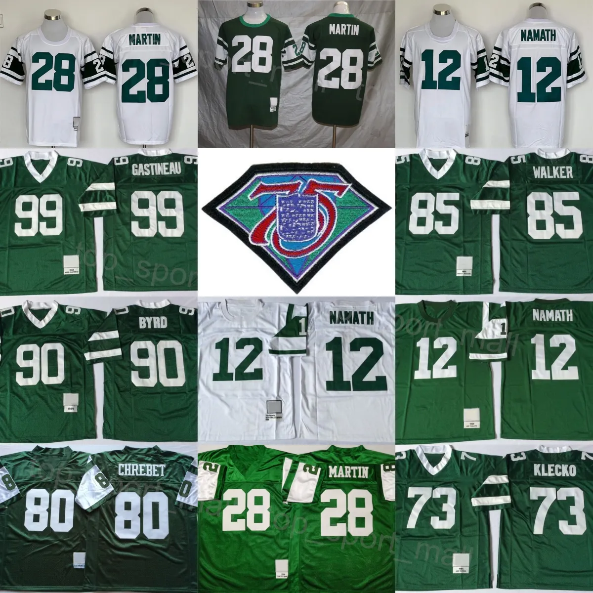 1989 2004 Retro Football 12 Joe Namath Jerseys 73 Joe Klecko 99 Mark Gastineau 90 Dennis Byrd 85 Wesley Walker 28 Curtis Martin 80 Wayne Chrebet Stitched Vintage