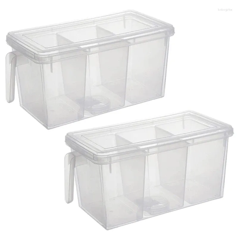 Kitchen Storage 2 Pcs Plastic Container Square Handle Food Box With Lid Suitable For Refrigerator Cabinet Table Top