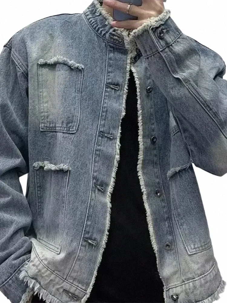 Fi Masculino Jean Casacos Casual Slim Blue Autumn Men's Denim Jacket Curto Mangas Largas Rock Winter 2023 No Menor Preço Lxury G R49o #