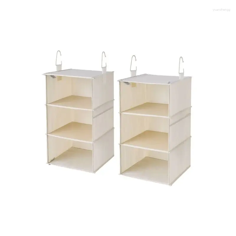 Conjunto de caixas de armazenamento com 2 organizadores de armário suspensos dobráveis de 6 prateleiras 12 "x 12" x 42 "em marfim