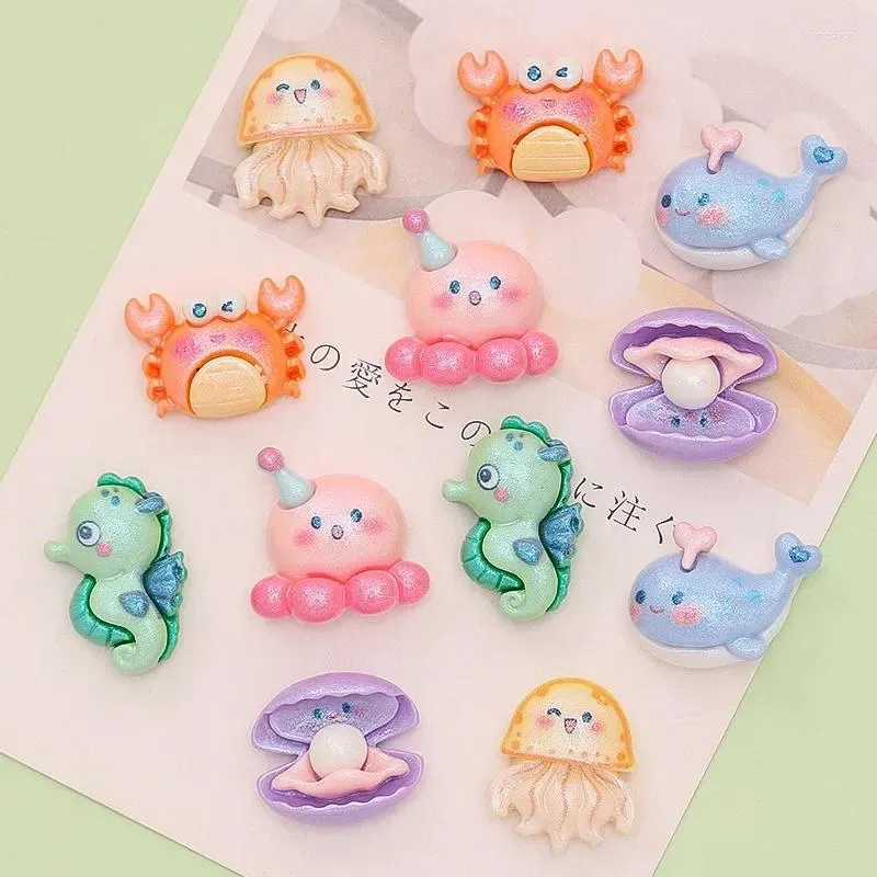 Dekoracyjne figurki 10-paku słodkie żywice Mini Sea Animal Series Flat Back Creative Cartoon Decoration Room Home