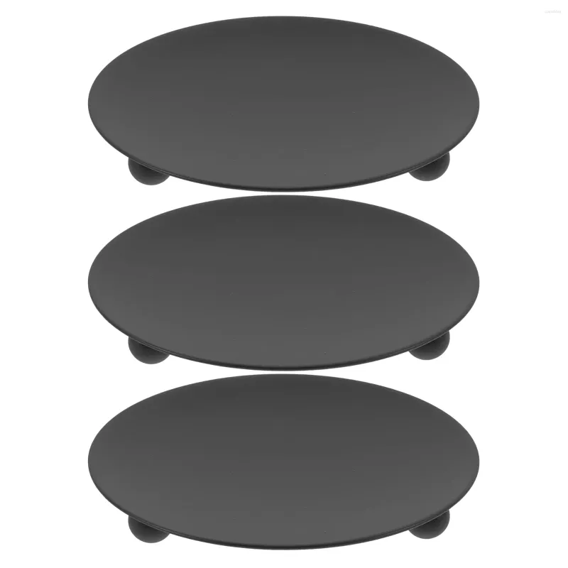 Candle Holders 3 Pcs Soap Holder Iron Candlestick Round Black Dining Table Pillar Plates Centerpiece Tray