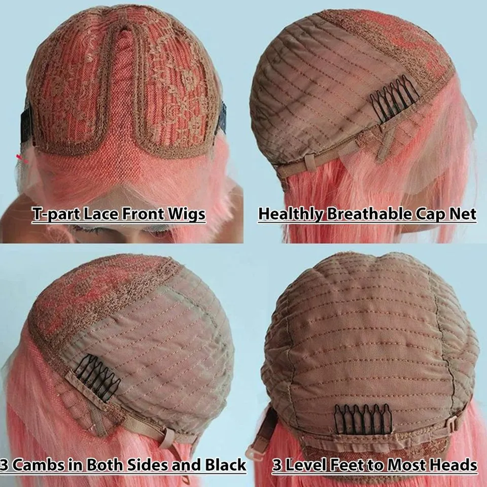 Gerade Ombre Pink Bob Perücke Lace Front Echthaar Perücken für Frauen Kurze Bob Transparente Spitze Perücke gebleichte Knoten vorgezupft