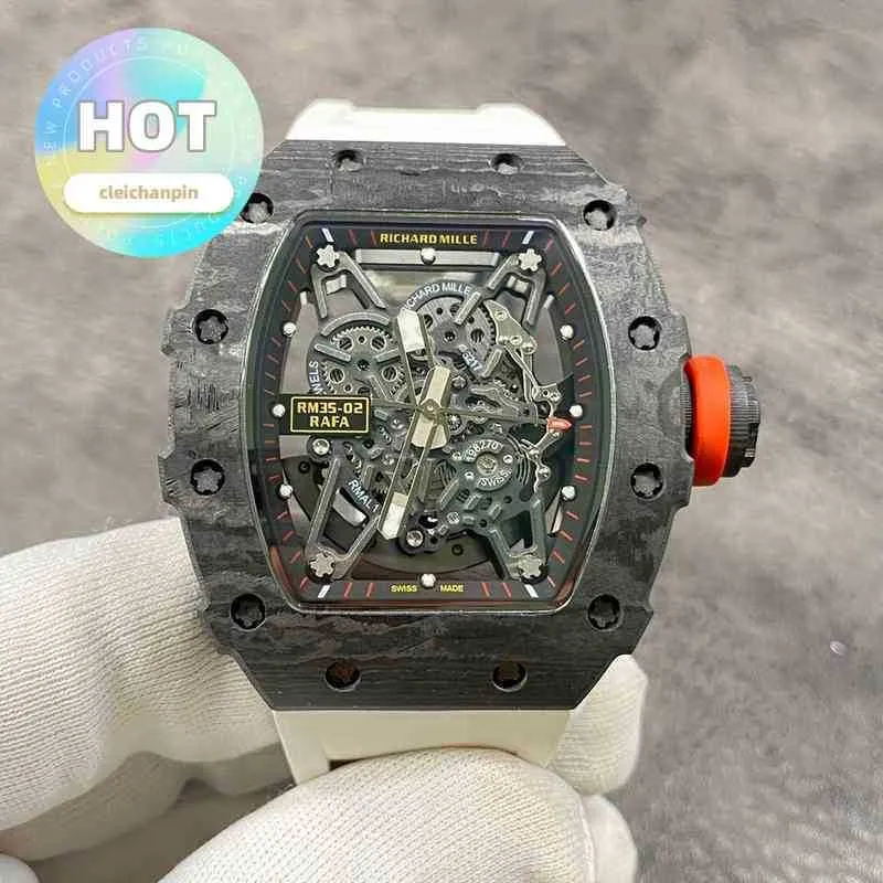 Дизайнерские роскошные наручные часы RM Мужские механические часы Наручные часы серии RM35-02 Корпус из углеродного волокна с полностью автоматическим импортным механизмом с резиновой лентой Si