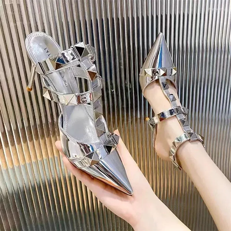 Sexy Sandals High Heels Women Party Shoes Summer Pointed Toe Dress Slippers 2024 Slides Pumps Flip Flops Mujer v