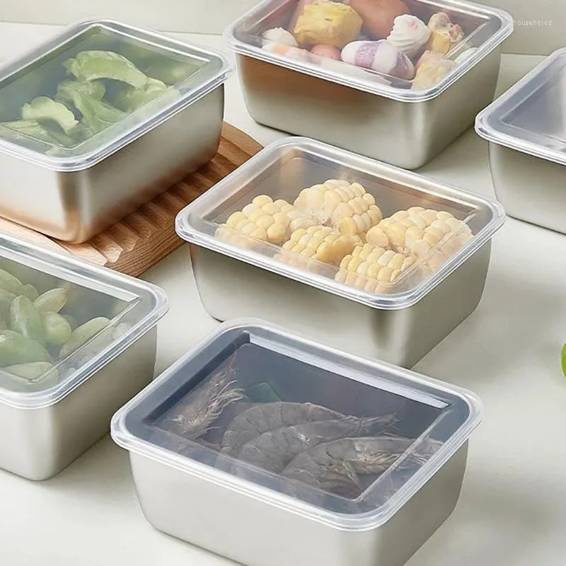 Storage Bottles 1/4Pcs Food Grade 304Stainless Steel Refrigerator Box With Silicone Lid Prepare Freshness PreservationPicnic