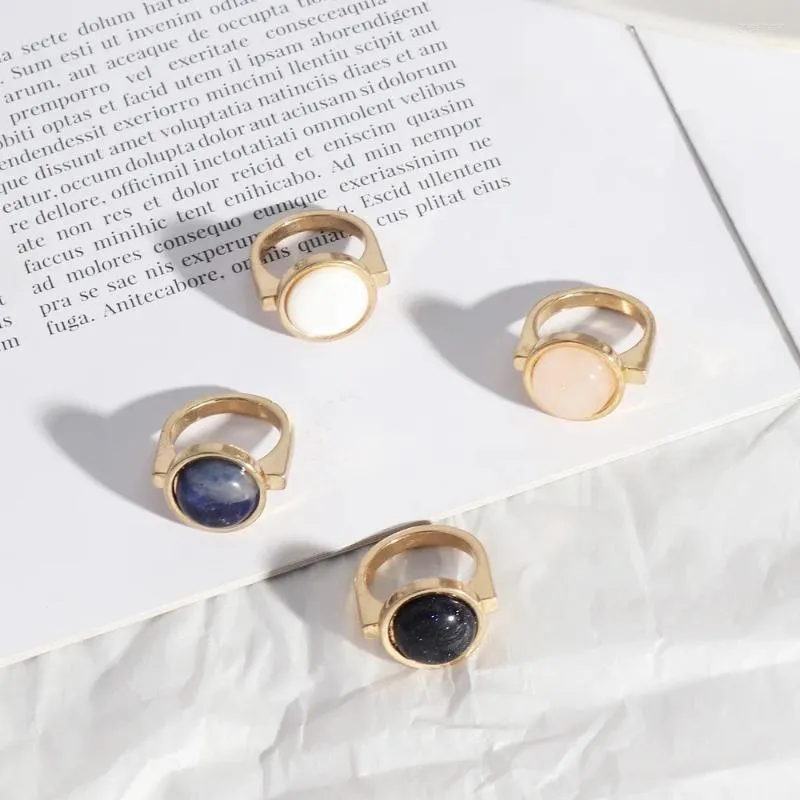 Cluster Rings Blue White Rose Pink Quartz Natural Stone Fashion Inner Dia 1.7cm Gold Color Brincos Pendientes Jewelry For Women