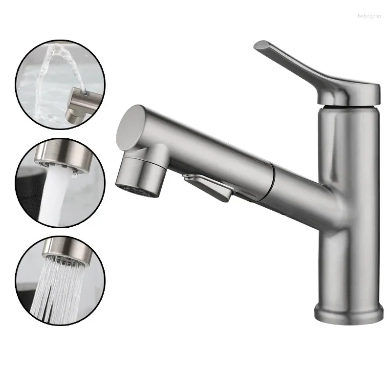 Bathroom Sink Faucets Matte Black Pull Out Basin Faucet Wash Toilet Tap Deck Mounted Cold Water Mixer Chrome